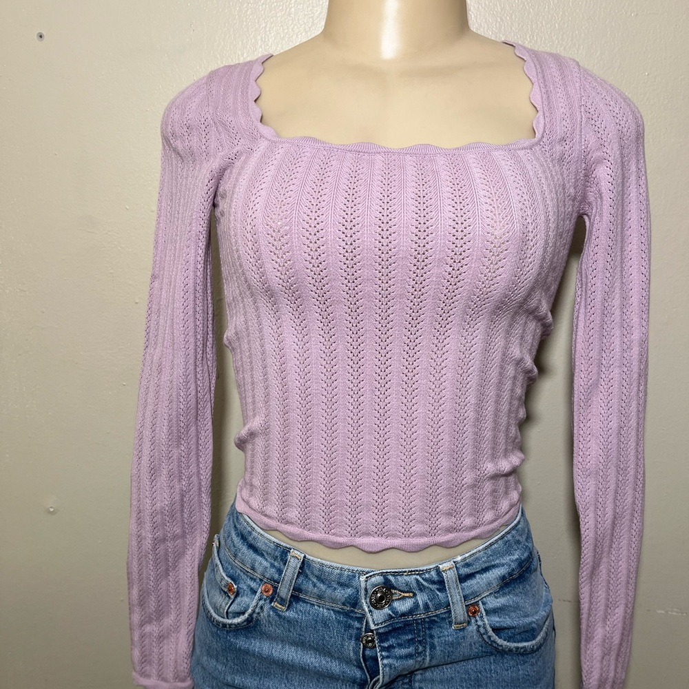 Wilfred Lavender Scalloped Square Neck Knit Top